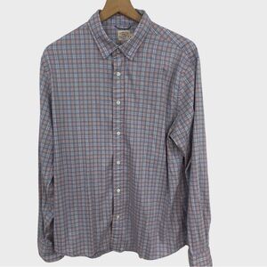 Faherty Blue Pink White Plaid Button Down Shirt Size Large